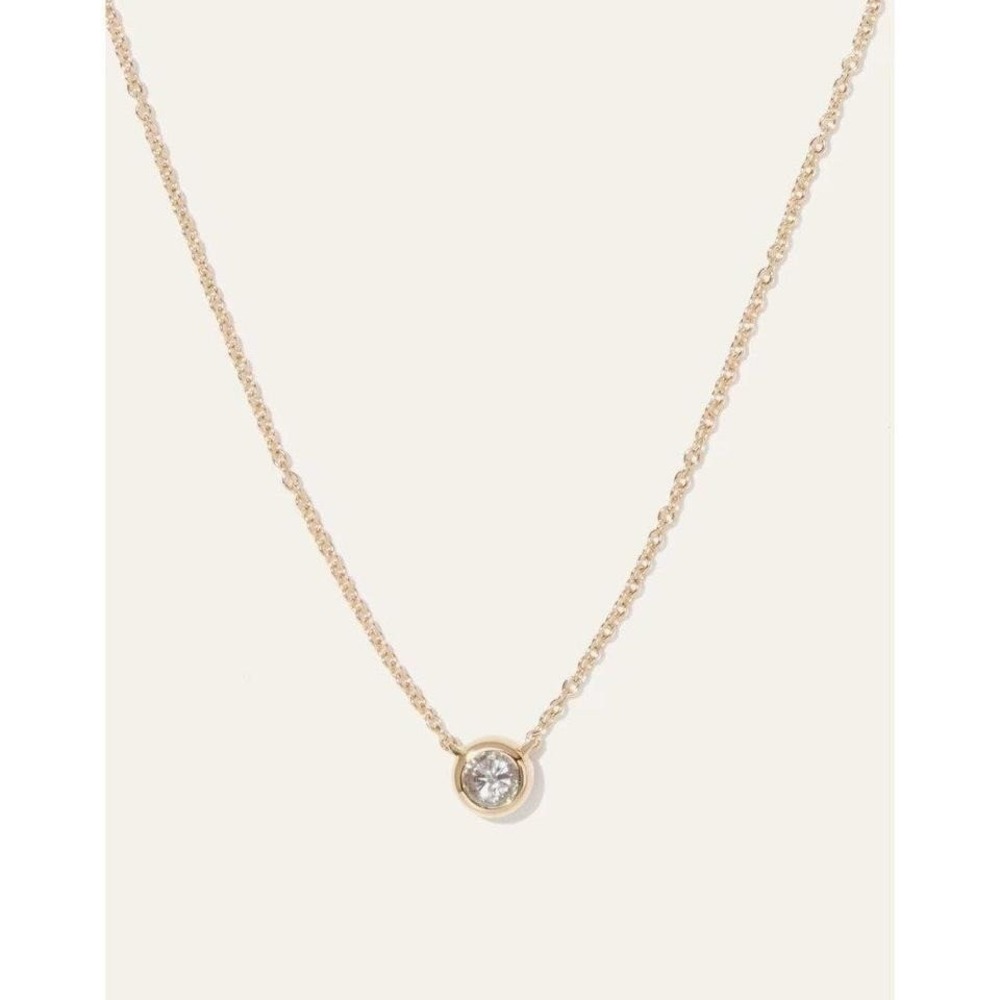 14K Gold Over 925 Sterling Silver Diamond Necklace Dainty Bezel Pendant 16-18"